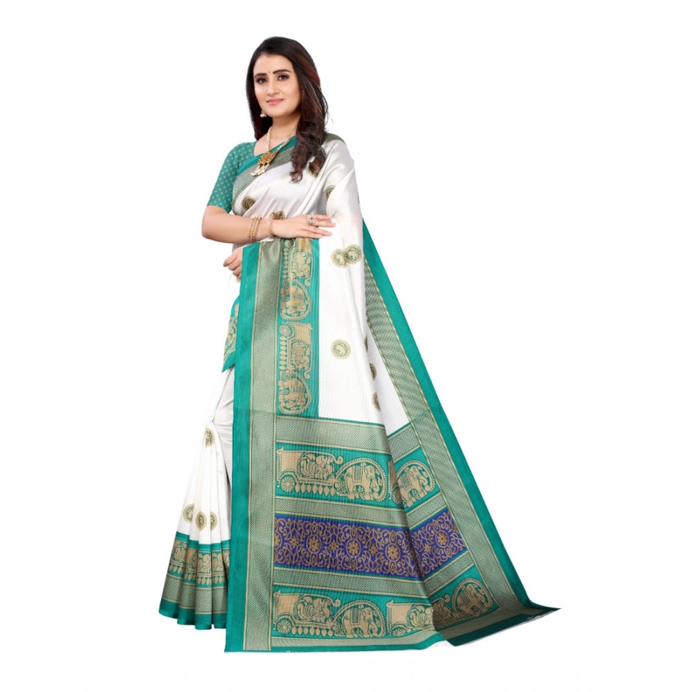 Women's Art Silk Printed Saree With Unstitched Blouse (Green, 5-6 Mtrs)