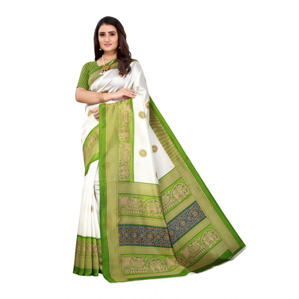 Women's Art Silk Printed Saree With Unstitched Blouse (Green, 5-6 Mtrs)