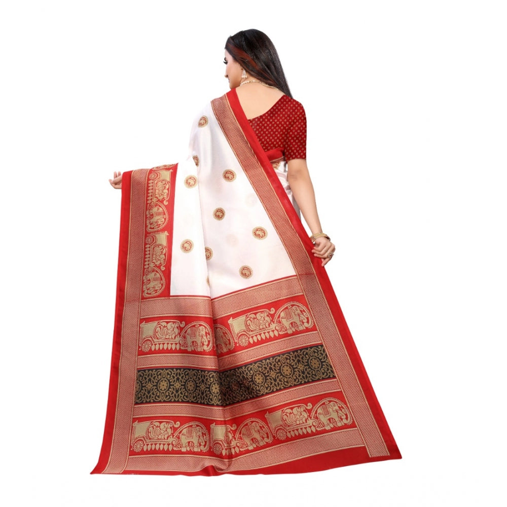 Women's Art Silk Printed Saree With Unstitched Blouse (Red, 5-6 Mtrs)