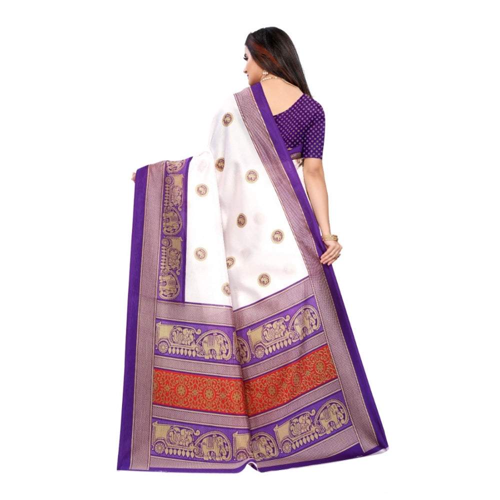 Women's Art Silk Printed Saree With Unstitched Blouse (Purple, 5-6 Mtrs)