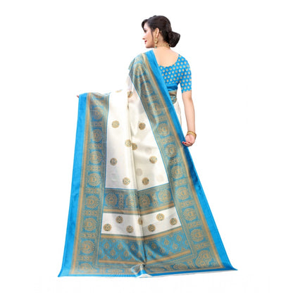 Women's Art Silk Printed Saree With Unstitched Blouse (Blue, 5-6 Mtrs)