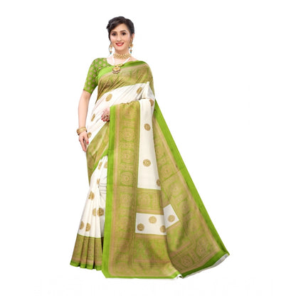 Women's Art Silk Printed Saree With Unstitched Blouse (Green, 5-6 Mtrs)