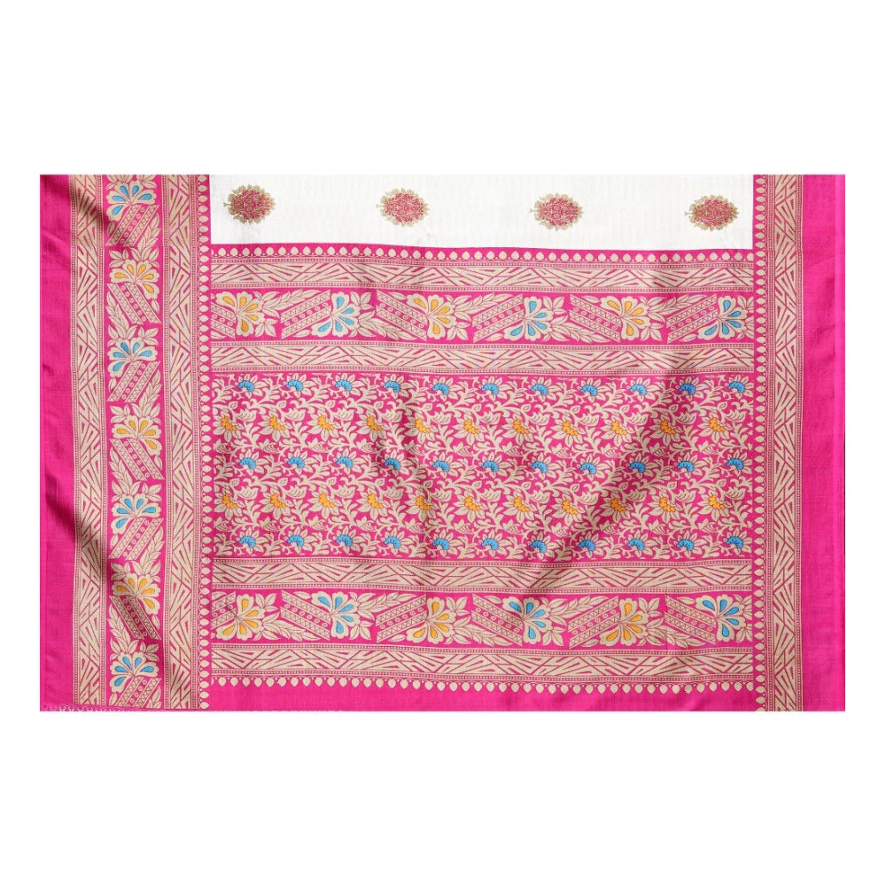 Women's Art Silk Printed Saree With Unstitched Blouse (Pink, 5-6 Mtrs)