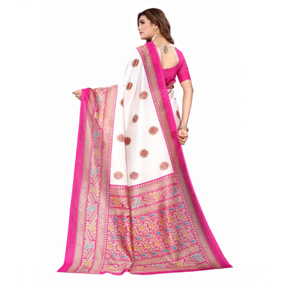 Women's Art Silk Printed Saree With Unstitched Blouse (Pink, 5-6 Mtrs)