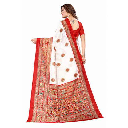 Women's Art Silk Printed Saree With Unstitched Blouse (Red, 5-6 Mtrs)