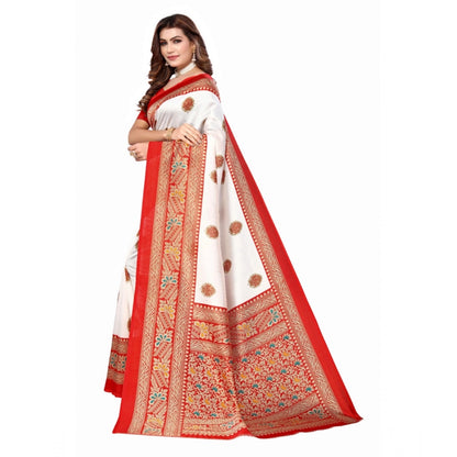 Women's Art Silk Printed Saree With Unstitched Blouse (Red, 5-6 Mtrs)