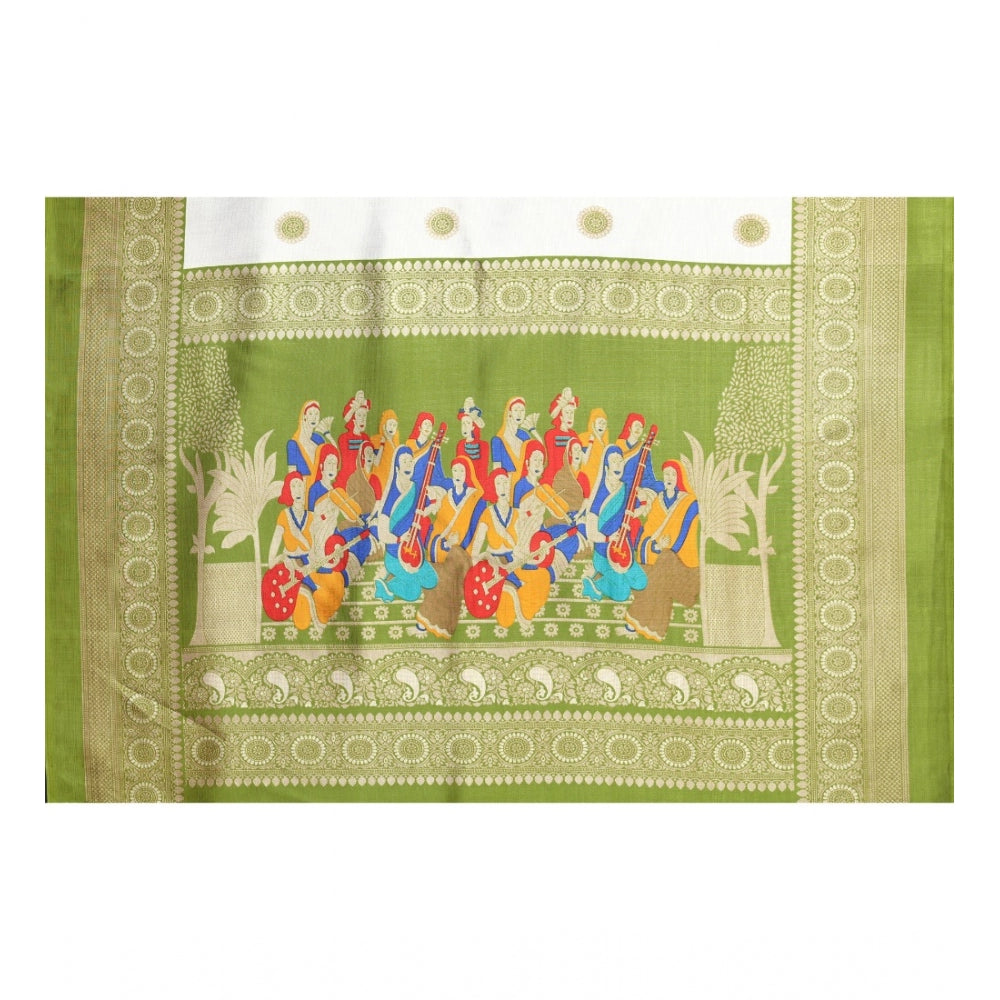 Women's Art Silk Printed Saree With Unstitched Blouse (Green, 5-6 Mtrs)