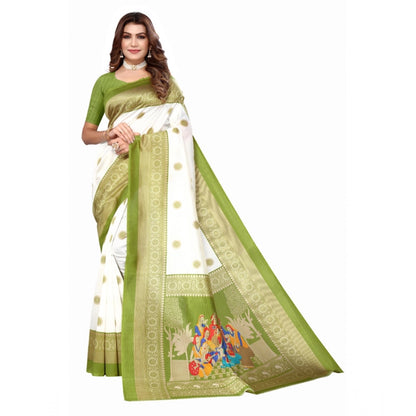 Women's Art Silk Printed Saree With Unstitched Blouse (Green, 5-6 Mtrs)