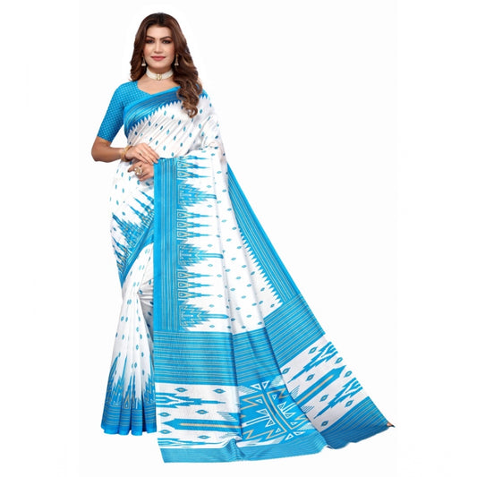 Women's Art Silk Printed Saree With Unstitched Blouse (Blue, 5-6 Mtrs)