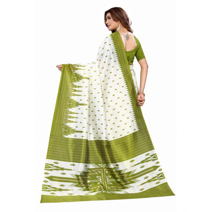 Women's Art Silk Printed Saree With Unstitched Blouse (Green, 5-6 Mtrs)