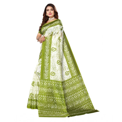 Women's Art Silk Printed Saree With Unstitched Blouse (Green, 5-6 Mtrs)