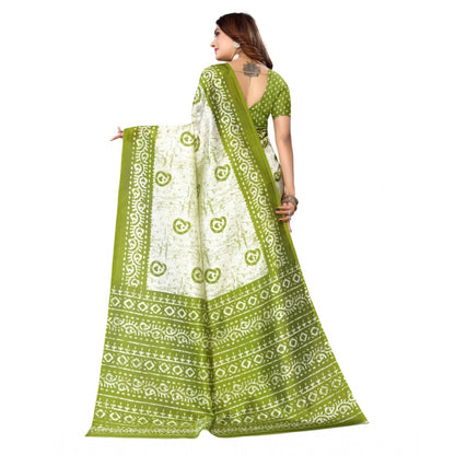 Women's Art Silk Printed Saree With Unstitched Blouse (Green, 5-6 Mtrs)