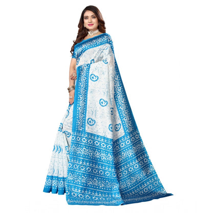 Women's Art Silk Printed Saree With Unstitched Blouse (Blue, 5-6 Mtrs)