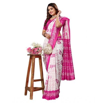 Women's Art Silk Printed Saree With Unstitched Blouse (Pink, 5-6 Mtrs)