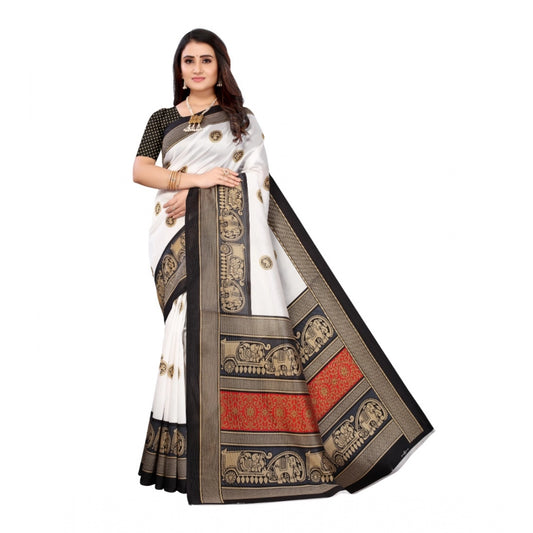 Women's Art Silk Printed Saree With Unstitched Blouse (Black, 5-6 Mtrs)