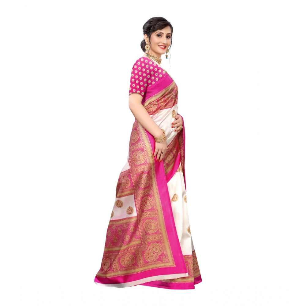 Women's Art Silk Printed Saree With Unstitched Blouse (Pink, 5-6 Mtrs)