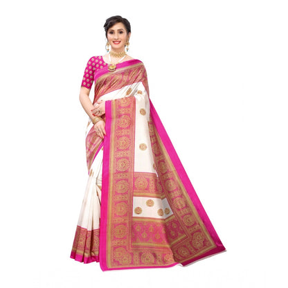 Women's Art Silk Printed Saree With Unstitched Blouse (Pink, 5-6 Mtrs)