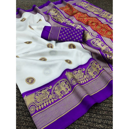 Women's Art Silk Printed Saree With Unstitched Blouse (Purple, 5-6 Mtrs)