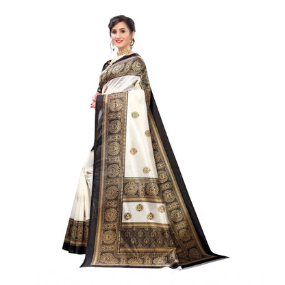 Women's Art Silk Printed Saree With Unstitched Blouse (Black, 5-6 Mtrs)