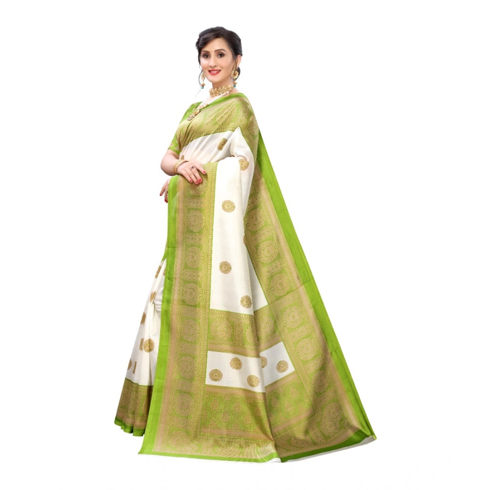 Women's Art Silk Printed Saree With Unstitched Blouse (Green, 5-6 Mtrs)