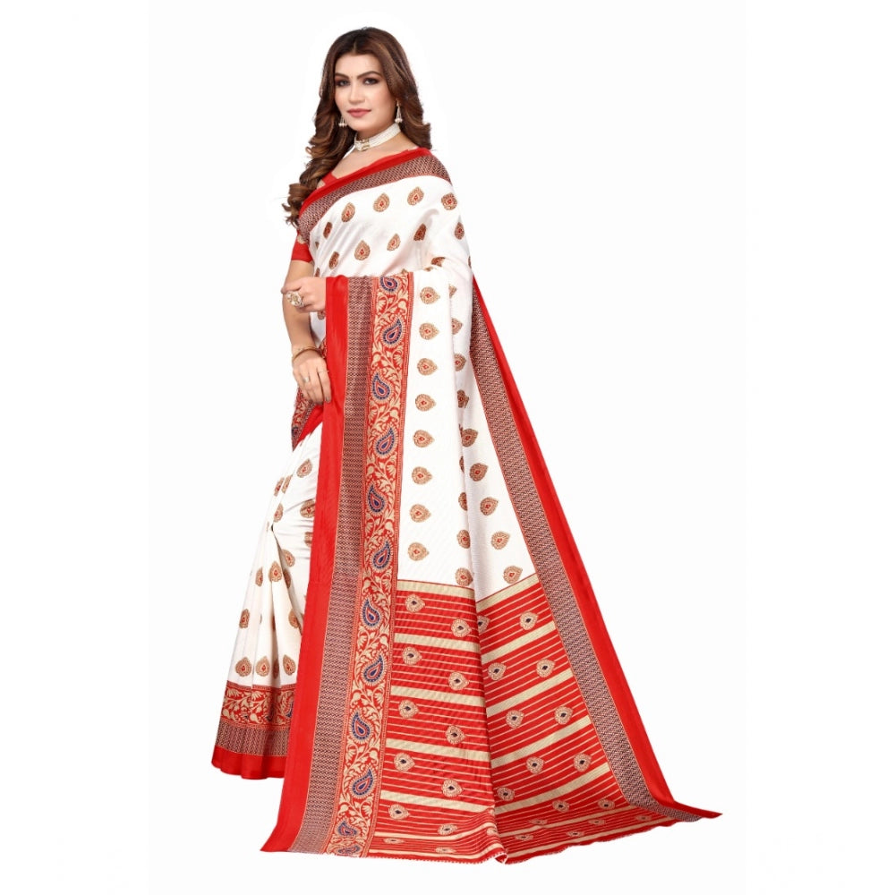 Women's Art Silk Printed Saree With Unstitched Blouse (Red, 5-6 Mtrs)