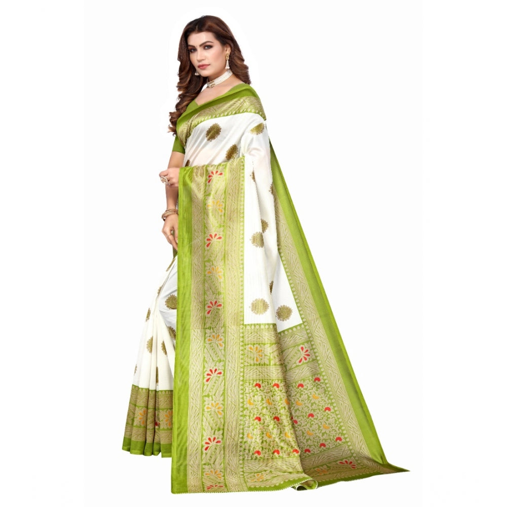 Women's Art Silk Printed Saree With Unstitched Blouse (Green, 5-6 Mtrs)