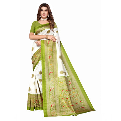 Women's Art Silk Printed Saree With Unstitched Blouse (Green, 5-6 Mtrs)