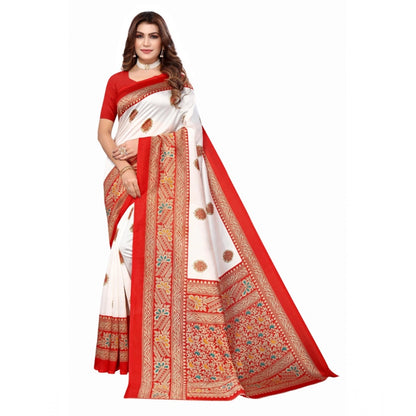 Women's Art Silk Printed Saree With Unstitched Blouse (Red, 5-6 Mtrs)