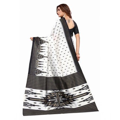 Women's Art Silk Printed Saree With Unstitched Blouse (Black, 5-6 Mtrs)