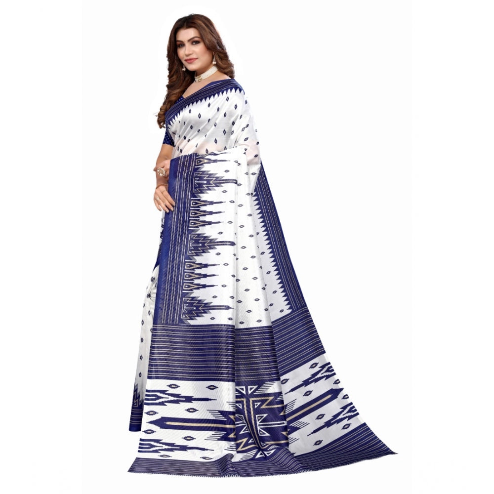 Women's Art Silk Printed Saree With Unstitched Blouse (Navy Blue, 5-6 Mtrs)