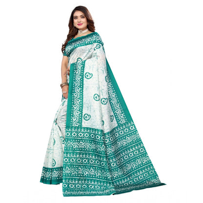 Women's Art Silk Printed Saree With Unstitched Blouse (Green, 5-6 Mtrs)