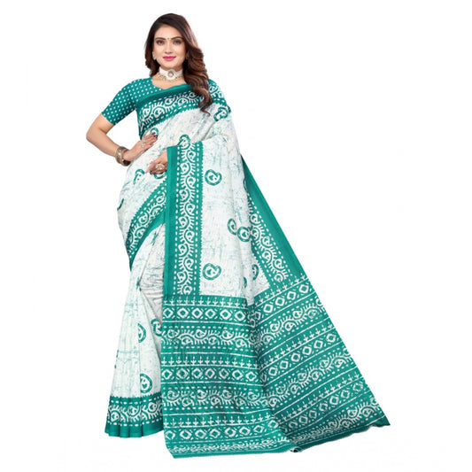 Women's Art Silk Printed Saree With Unstitched Blouse (Green, 5-6 Mtrs)