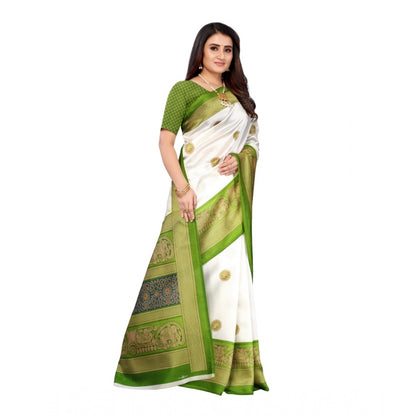 Women's Art Silk Printed Saree With Unstitched Blouse (Green, 5-6 Mtrs)