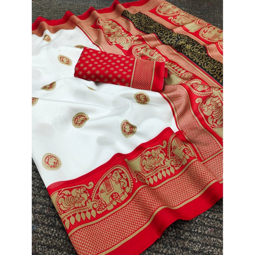 Women's Art Silk Printed Saree With Unstitched Blouse (Red, 5-6 Mtrs)