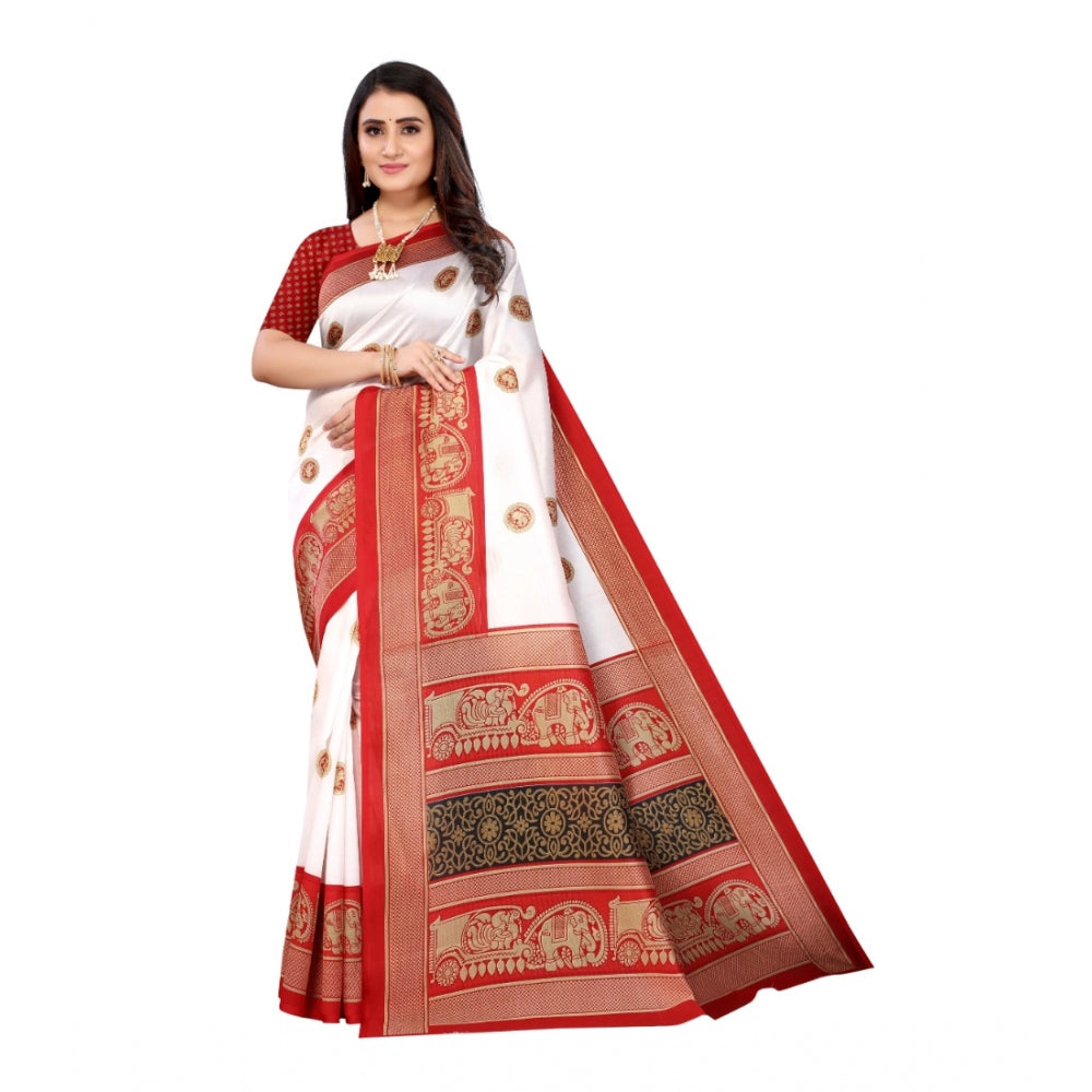 Women's Art Silk Printed Saree With Unstitched Blouse (Red, 5-6 Mtrs)