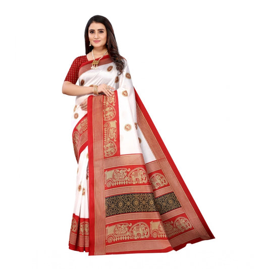 Women's Art Silk Printed Saree With Unstitched Blouse (Red, 5-6 Mtrs)