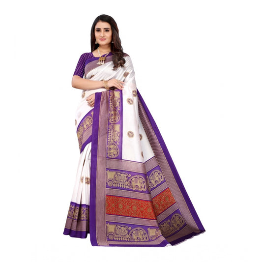 Women's Art Silk Printed Saree With Unstitched Blouse (Purple, 5-6 Mtrs)