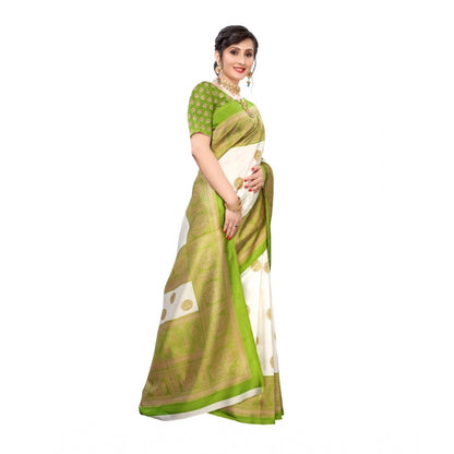 Women's Art Silk Printed Saree With Unstitched Blouse (Green, 5-6 Mtrs)