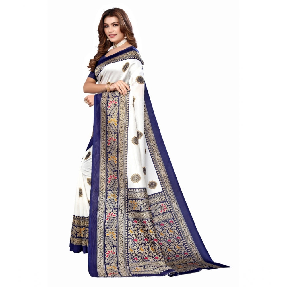 Women's Art Silk Printed Saree With Unstitched Blouse (Navy Blue, 5-6 Mtrs)