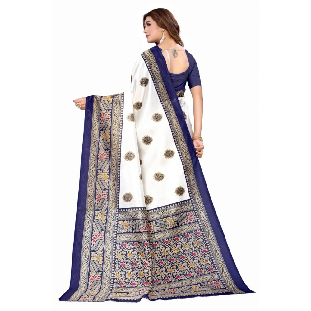 Women's Art Silk Printed Saree With Unstitched Blouse (Navy Blue, 5-6 Mtrs)