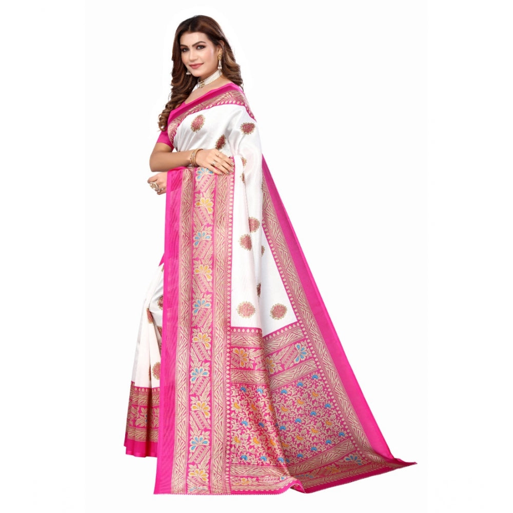 Women's Art Silk Printed Saree With Unstitched Blouse (Pink, 5-6 Mtrs)