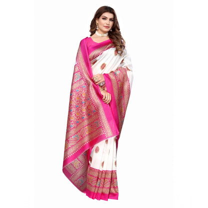 Women's Art Silk Printed Saree With Unstitched Blouse (Pink, 5-6 Mtrs)