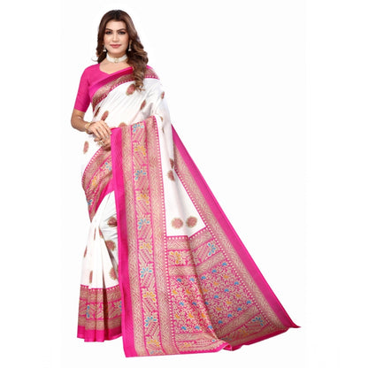 Women's Art Silk Printed Saree With Unstitched Blouse (Pink, 5-6 Mtrs)