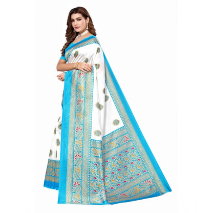 Women's Art Silk Printed Saree With Unstitched Blouse (Blue, 5-6 Mtrs)