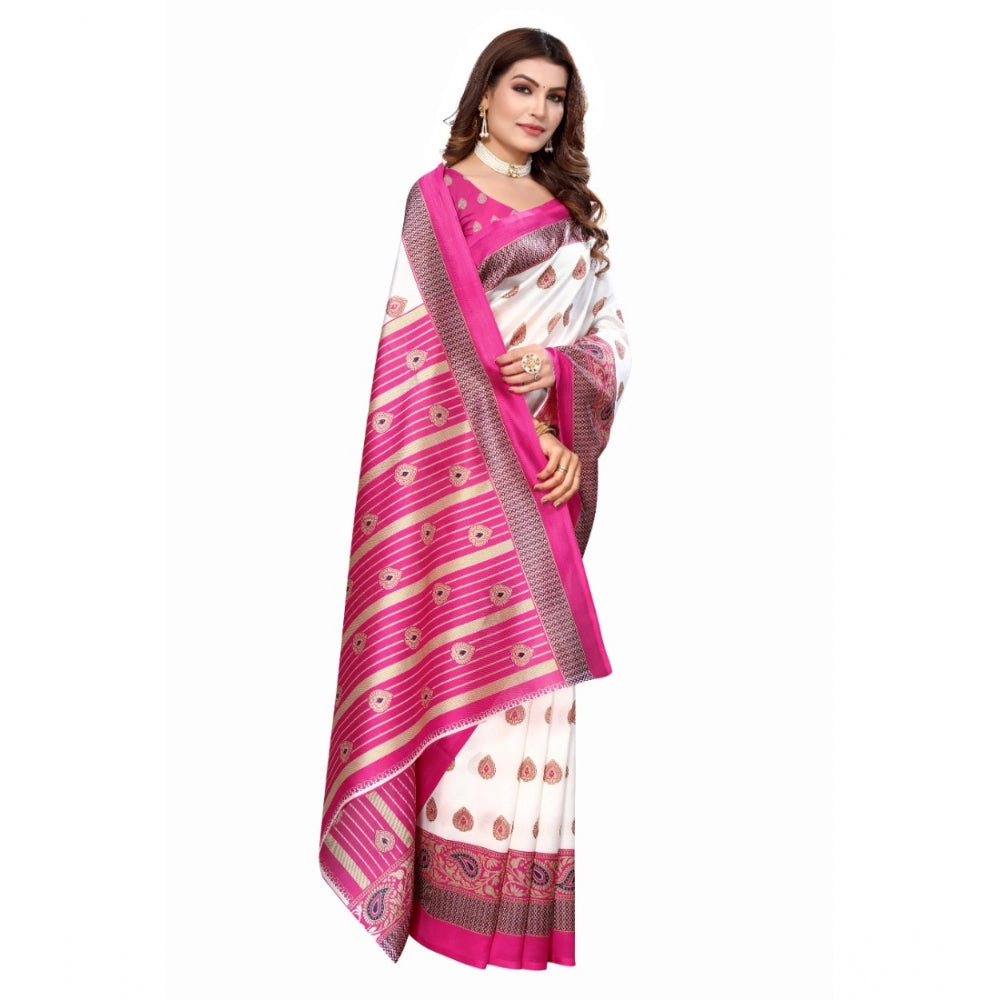 Women's Art Silk Printed Saree With Unstitched Blouse (Pink, 5-6 Mtrs)