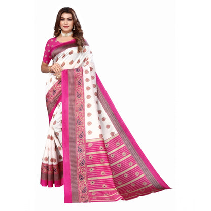 Women's Art Silk Printed Saree With Unstitched Blouse (Pink, 5-6 Mtrs)