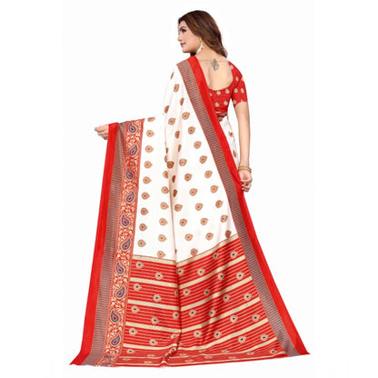 Women's Art Silk Printed Saree With Unstitched Blouse (Red, 5-6 Mtrs)