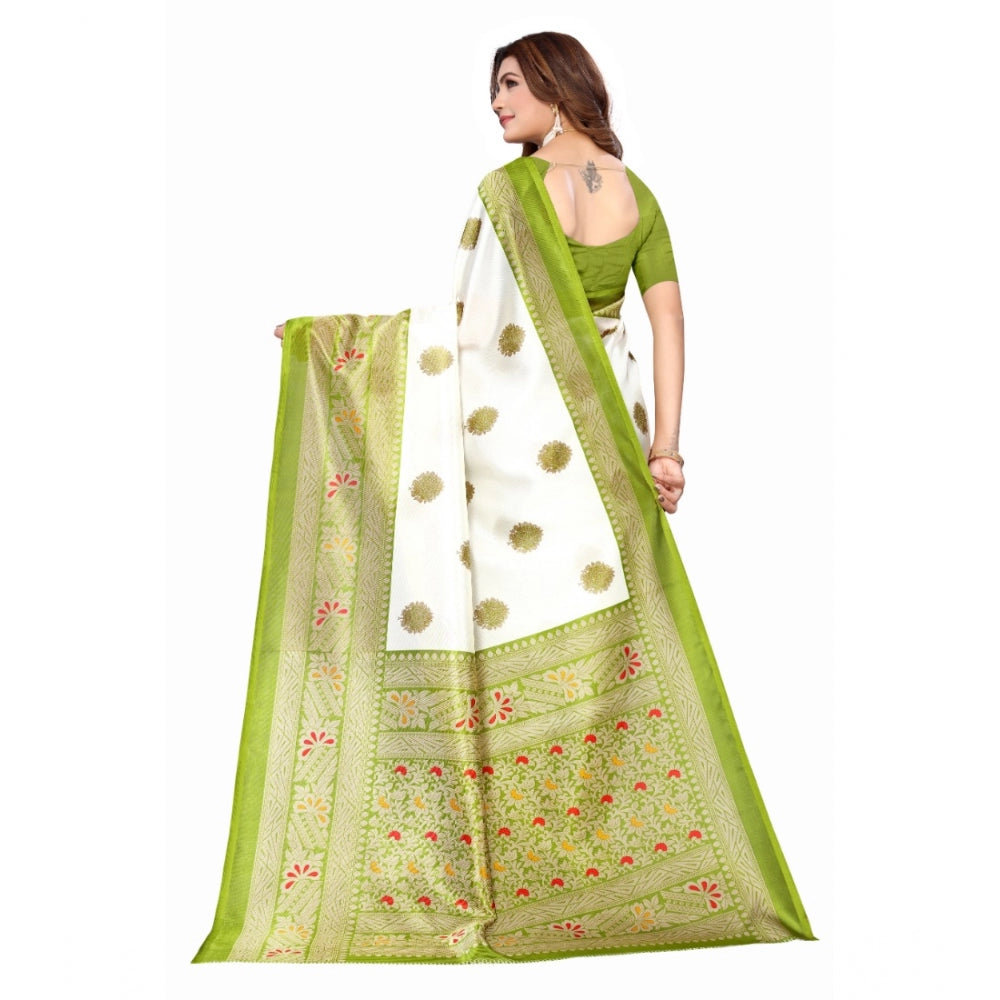 Women's Art Silk Printed Saree With Unstitched Blouse (Green, 5-6 Mtrs)