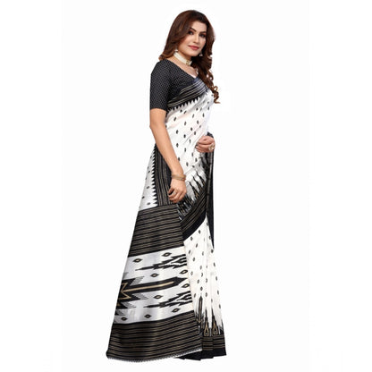 Women's Art Silk Printed Saree With Unstitched Blouse (Black, 5-6 Mtrs)