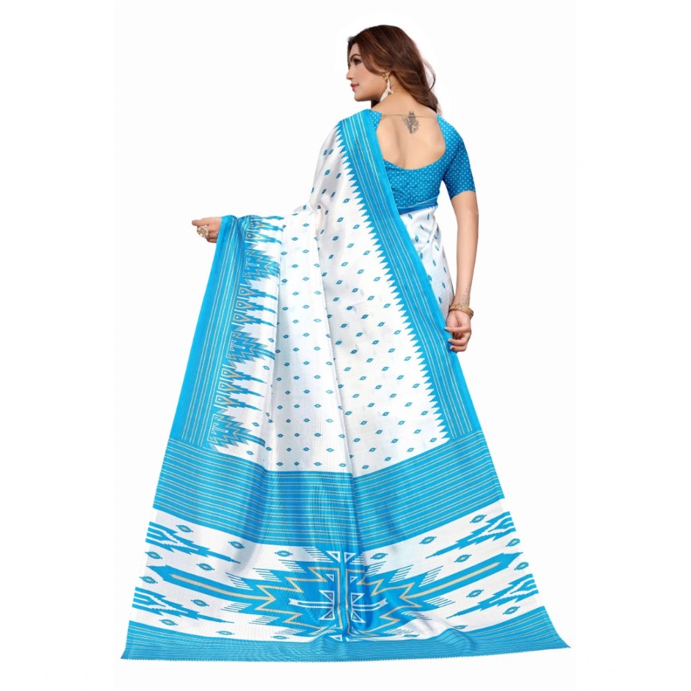 Women's Art Silk Printed Saree With Unstitched Blouse (Blue, 5-6 Mtrs)